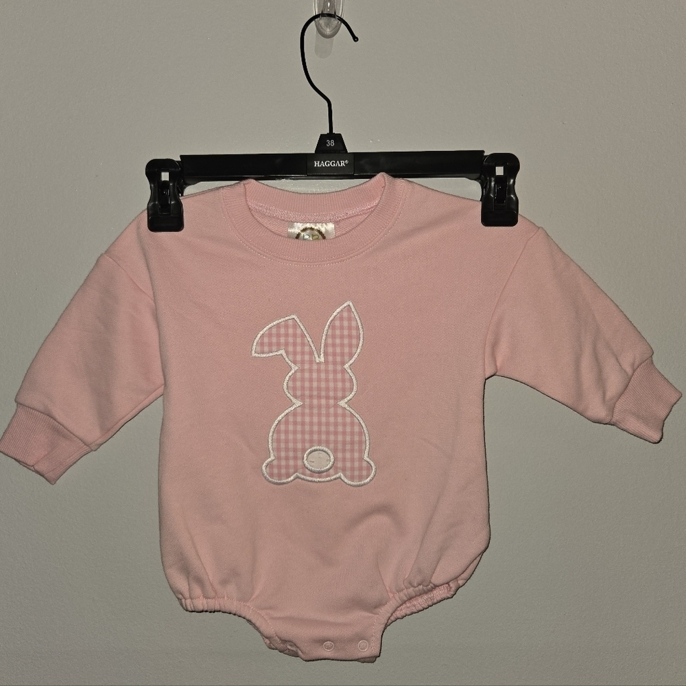 Pink Baby Girl Onesie Sweatshirt with Easter Bunny Spring Design 12 Months